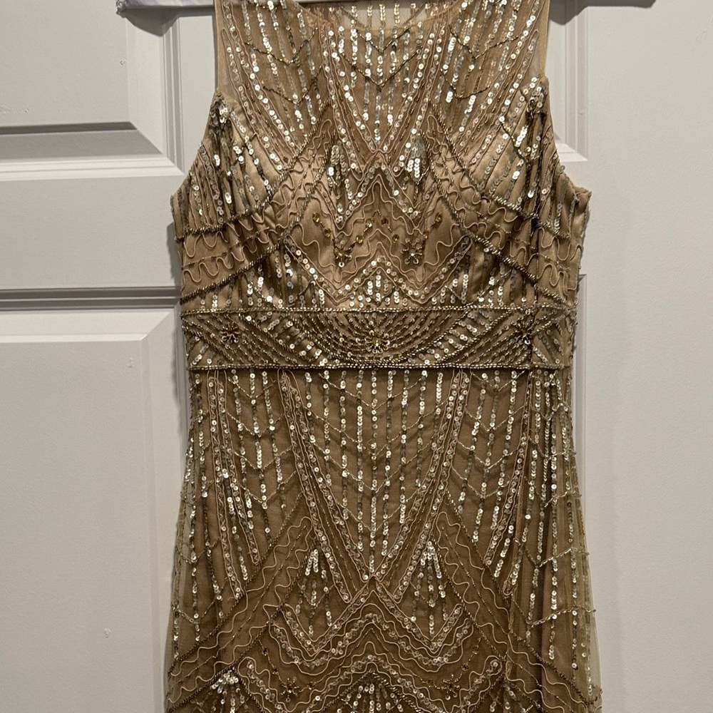 Gold Beaded Evening Short Gown Dress